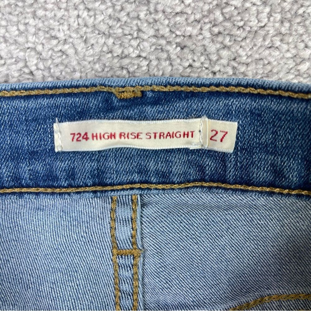Levi's 724 Jeans Women's 27 Blue Straight High Rise Medium Wash Distressed - Picture 3 of 10